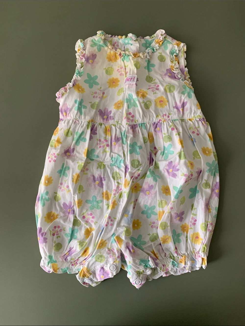 Baby Floral Cotton Romper in White with Yellow, Mint & Lavender Baby Beri brand